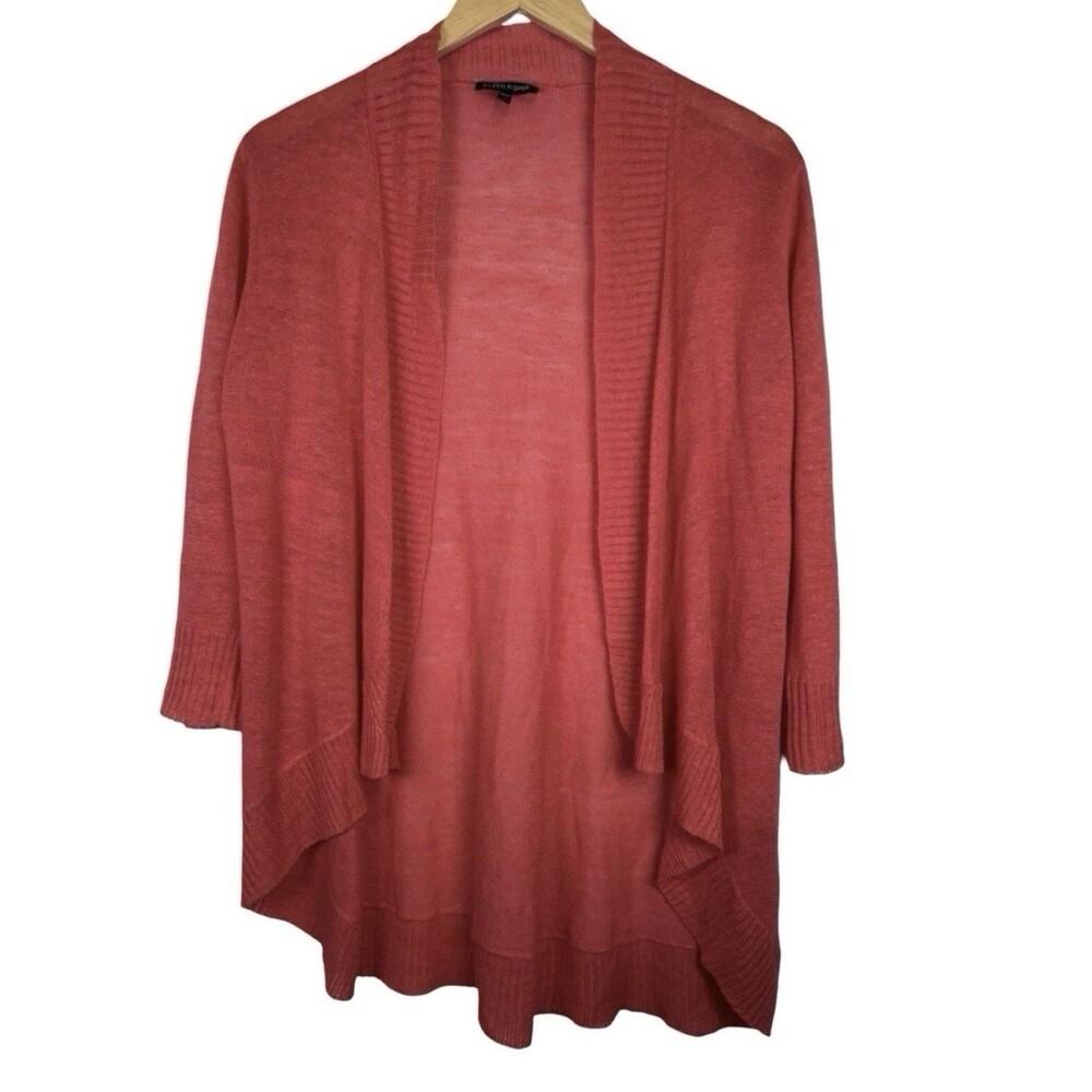 Eileen Fisher Red 100% Linen Open Front Waterfall Cardigan Sweater Size XS - Picture 3 of 8